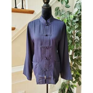 Reverb Women Blue Solid Polyester Long Sleeve Button Front Cardigan Size Medium